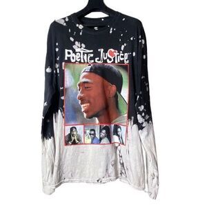 Poetic Justice Tie Dyed‎ Long Sleeve T Shirt Mens M L Black White